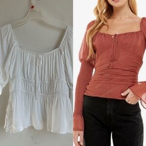 Bundle 2 NWT Melrose White Blouse/WAYF Ruched Puff Sleeve Top